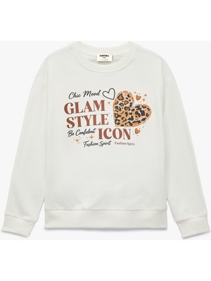 Koton Uzun Kollu Bisiklet Yaka Kalp Baskılı Sweatshirt