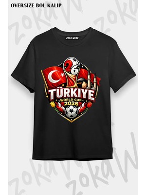 Unisex Bol Kalıp Türkiye World Cup 26 Dünya Kupası Baskılı Tişört V26