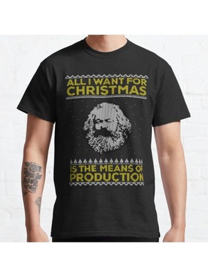 Bol Kalıp Unisex Karl Marx Ugly Christmas Sweater All I Want For Christmas Tasarım Baskılı Tshirt