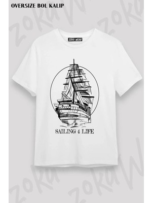 Unisex Oversize Kalıp Gemi Deniz Denizci Tasarım Baskılı Tshirt