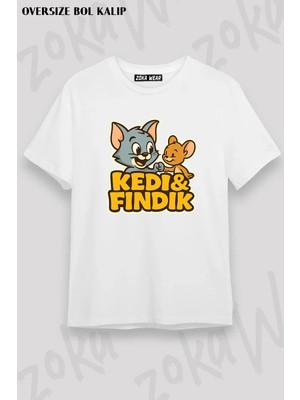 Unisex Oversize Kalıp Tom ve Jerry Özel Tasarım Baskılı Tshirt