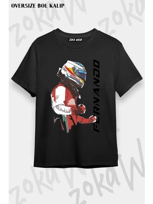 Unisex Oversize Kalıp Fernando Alonso Formula 1 F1 Tasarım Baskılı Tshirt