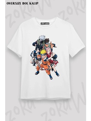 Unisex Oversize Kalıp Naruto Karakterler Tasarım Baskılı Tshirt