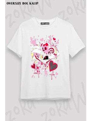 Unisex Oversize Kalıp Hazbin Hotel Angel Dust Tasarım Baskılı Tshirt