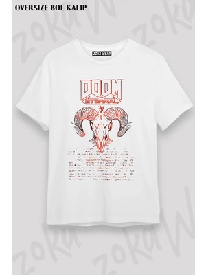 Unisex Oversize Kalıp Doom, Eternal, Rock Metal Grup Tasarım Baskılı Tshirt
