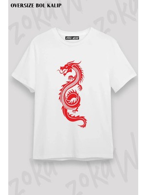 Unisex Oversize Kalıp Ejderha V5 Tasarım Baskılı Tshirt