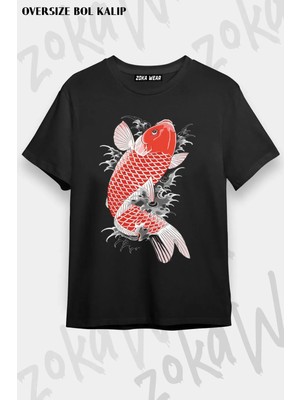 Unisex Oversize Kalıp Akira Nishikiyama Koi Yakuza Tasarım Baskılı Tshirt