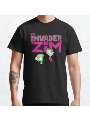 Bol Kalıp Unisex Invader Zim And Gir Watercolor Action Pose Tasarım Baskılı Tshirt