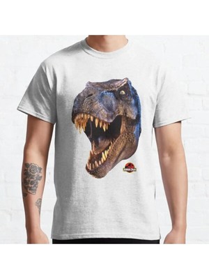 Bol Kalıp Unisex Jurassic Park Distressed Vintage Tyrannosaurus Rex Big Color Face Baskılı Tshirt
