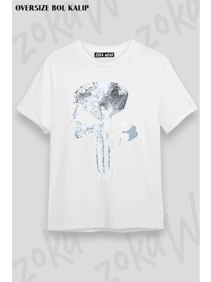 Unisex Oversize Kalıp Punisher V3 Tasarım Baskılı Tshirt