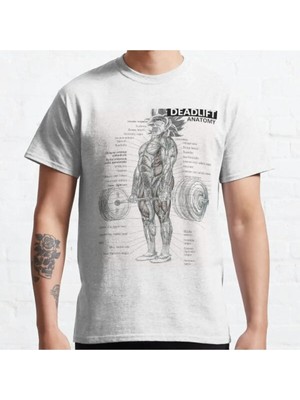 Bol Kalıp Unisex Deadlift Muscle Chart Anatomy Diagram Anime Gym Motivational Tasarım Baskılı Tshirt
