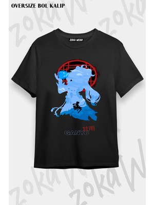 Unisex Oversize Kalıp Genshin Impact Ganyu Tasarım Baskılı Tshirt