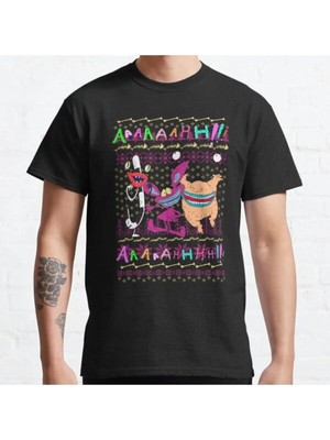Bol Kalıp Unisex Aaahh!!! Real Monsters Christmas Scary Fun Ugly Sweater Tasarım Baskılı Tshirt