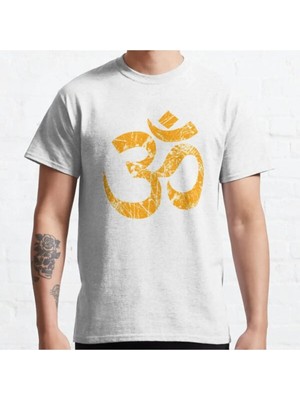 Bol Kalıp Unisex Om Yoga Spiritual Symbol In Distressed Style Tasarım Baskılı Tshirt