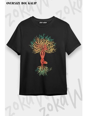 Unisex Oversize Kalıp Yoga Tasarım Baskılı Tshirt