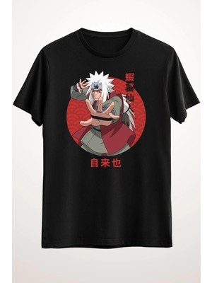 Unisex Bol Kalıp Siyah Tişört Jiraiya