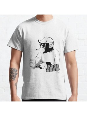 Bol Kalıp Unisex Chimp Poker Tasarım Baskılı Tshirt