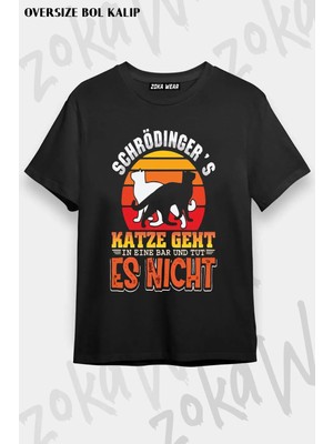 Unisex Oversize Kalıp Schrödinger'in Kedi Tasarım Baskılı Tshirt