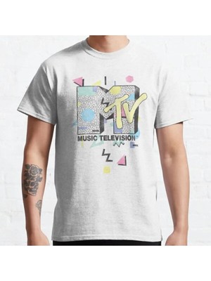 Bol Kalıp Unisex Mtv Retro Shapes 90S Design Logo Tasarım Baskılı Tshirt