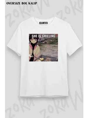 Unisex Oversize Kalıp Serial Experiments Lain Grilling Tasarım Baskılı Tshirt