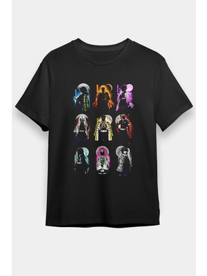 Unisex Bol Kalıp Demon Slayer Baskılı Siyah Tişört - Tshirt