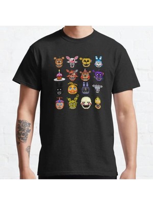 Bol Kalıp Unisex Five Nights At Freddy's Pixel Art Multiple Characters Tasarım Baskılı Tshirt