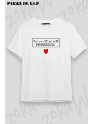 Unisex Oversize Kalıp Undertale Determination Tasarım Baskılı Tshirt
