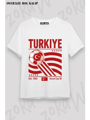Unisex Bol Kalıp Türkiye World Cup 26 Dünya Kupası Baskılı Tişört V6