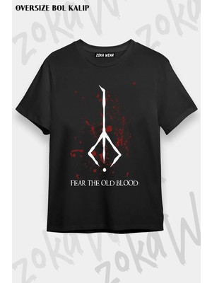 Unisex Oversize Kalıp Hunter Symbol,bloodborne Tasarım Baskılı Tshirt
