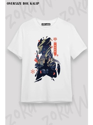 Unisex Oversize Kalıp Ayaka Kamisato Genshin Impact Tasarım Baskılı Tshirt