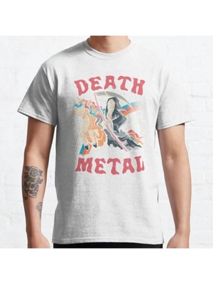 Bol Kalıp Unisex Death Metal Cute Evil Skull Unicorn Gift Tasarım Baskılı Tshirt