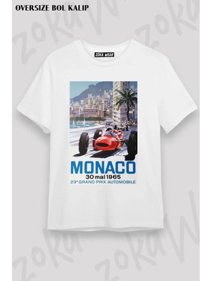 Unisex Oversize Kalıp 1965 Monaco Formula 1 F1 Tasarım Baskılı Tshirt