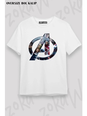 Unisex Oversize Kalıp Avengers Yenilmezler Tasarım Baskılı Tshirt