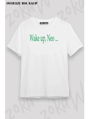 Unisex Oversize Kalıp Wake Up Neo Film The Matrix Tasarım Baskılı Tshirt