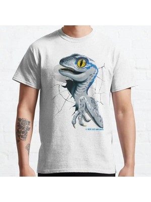 Bol Kalıp Unisex Jurassic World Baby Blue Velociraptor Tasarım Baskılı Tshirt