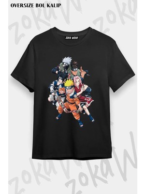 Unisex Oversize Kalıp Naruto Karakterler Tasarım Baskılı Tshirt