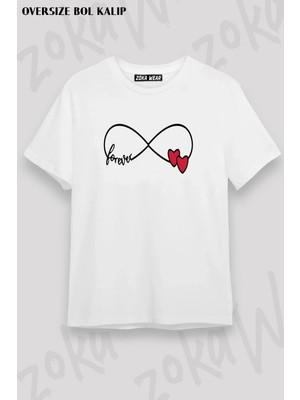 Unisex Oversize Kalıp Sevgiliye Özel Forever Tasarım Baskılı Tshirt