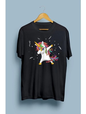 Bol Kalıp Unisex Renkli Boynuz At Unicorn Tasarım Baskılı Tişört