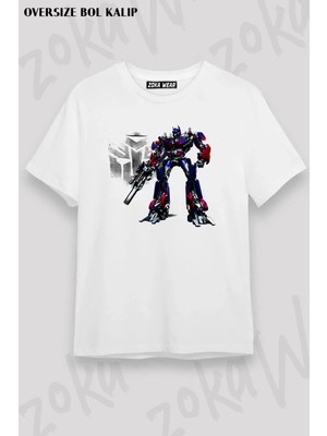 Unisex Oversize Kalıp Transformers Tv X2 Tasarım Baskılı Tshirt