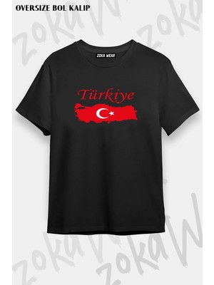 Unisex Oversize Kalıp Türkiye Haritalı ve Bayraklı Tasarım Baskılı Tshirt