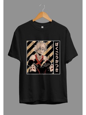 Bol Kalıp Unisex My Hero Academia Katsuki Bakugo Anime Karakter Baskılı Özel Tasarım Tişört