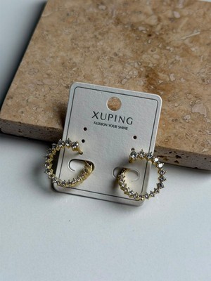 Luckyb Store Taşlı Daire Dönen Küpe Gold Renk
