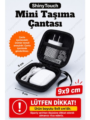 ShinyTouch Çok Amaçlı Sert Kapaklı Mini Taşıma Çantası - Kulaklık, Şarj Aleti ve Kablo Düzenleyici (9x9 Cm)
