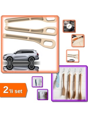 Buççin Online Mağaza Araba Koltuk Arası Düzenleyici Krem Renk + Kendinden Yapışkanlı Kancalı 5 Askılı - 2li Set C4L8Z7