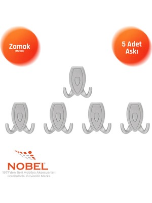 Nobel Zepli̇n Askı, Metal Vestiyer Askısı, Matkrom Matkrom, Duvar ve Dolap Askılığı (5'li Set) Vidalı