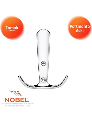 Nobel Focus Portmanto Askısı, Metal Vestiyer Askısı, 72 Gr, Dolap ve Duvar Askılığı, Krom (Vidalı)