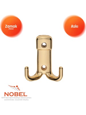 Nobel Kare Askı, Metal Vestiyer Askısı, 34 Gr, Dolap ve Duvar Askılığı, Altin (Vidalı)