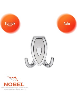 Nobel Zepli̇n Askı, Metal Vestiyer Askısı, 84 Gr, Dolap ve Duvar Askılığı, Krom Matkrom (Vidalı)
