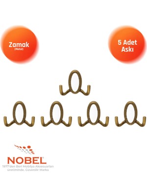 Nobel Seçil Askı, Metal Vestiyer Askısı, Antik Sari , Duvar ve Dolap Askılığı (5'li Set) Vidalı