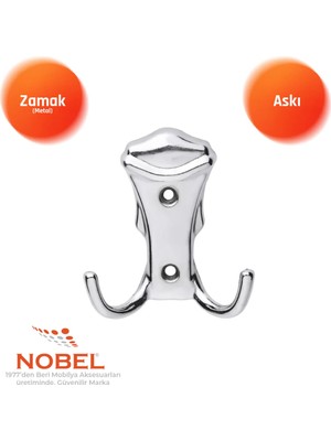 Nobel Kobra Askı, Metal Vestiyer Askısı, 26 Gr, Dolap ve Duvar Askılığı, Krom (Vidalı)